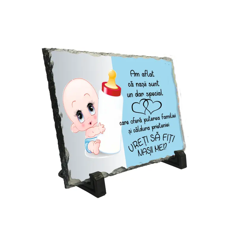 Am aflat ca nasii sunt un dar special albastru, piatra ardezie personalizata, cu mesaj model pa005